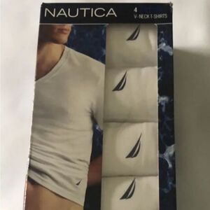 Nautica Vneck Tshirt Mens Medium White 4 Pack